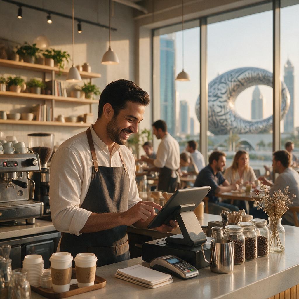 A restaurant team member managing orders on a tablet